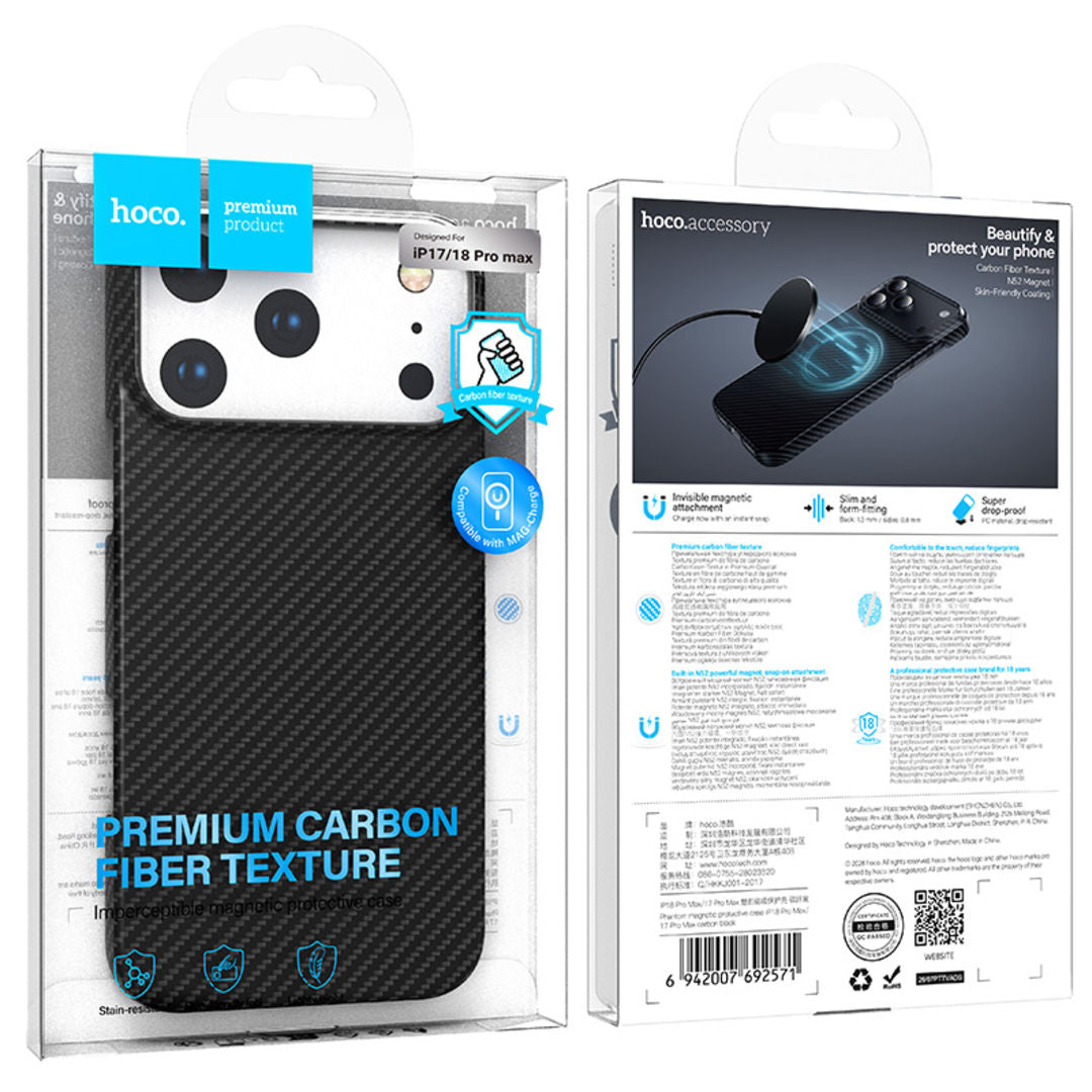 Hoco Phantom Magnetic Protective Case for iPhone 18 Pro Max, iPhone 17 Pro Max, Kevlar Texture, Ultra-Light & Ultra-Thin