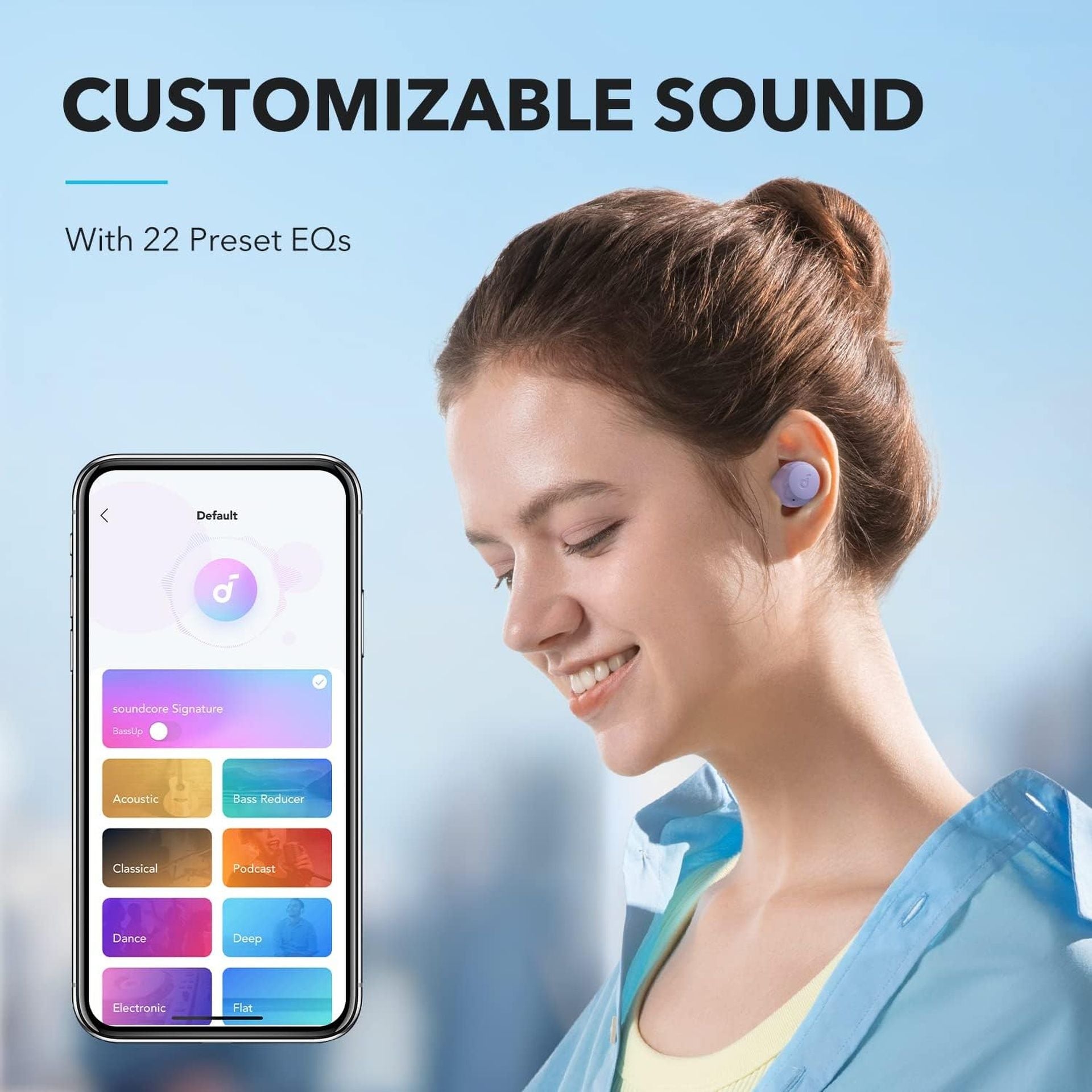 سماعات الأذن اللاسلكية بالكامل Anker Soundcore A20i المزودة بتقنية AI Clear Calls ومدة تشغيل تصل إلى 28 ساعة، باللون الأرجواني