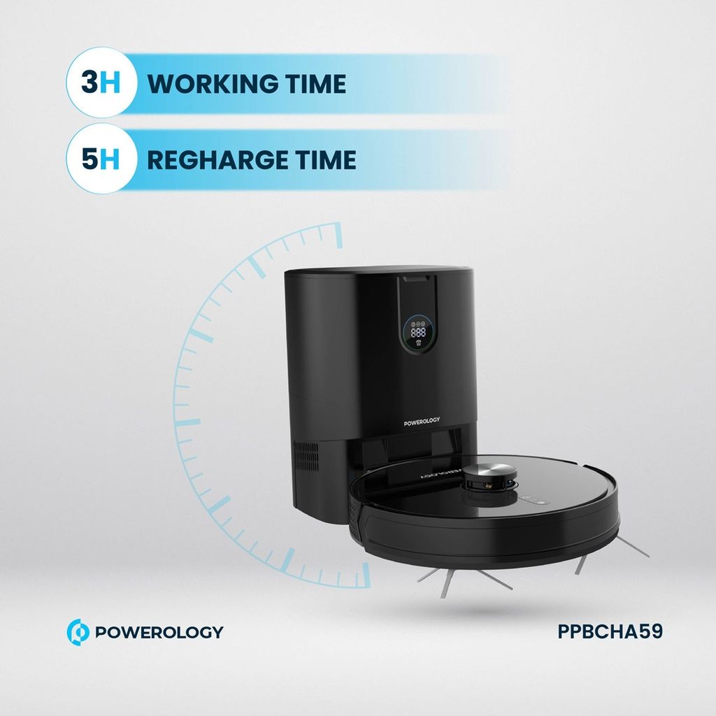 Powerology Smart Station Robot Vacuum & Mop, Black