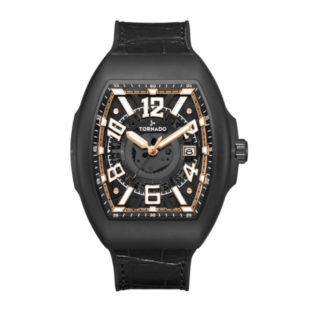 Tornado Men's Xenith Analog Display and Leather-Rubber Fusion Straps Watch, 44mm