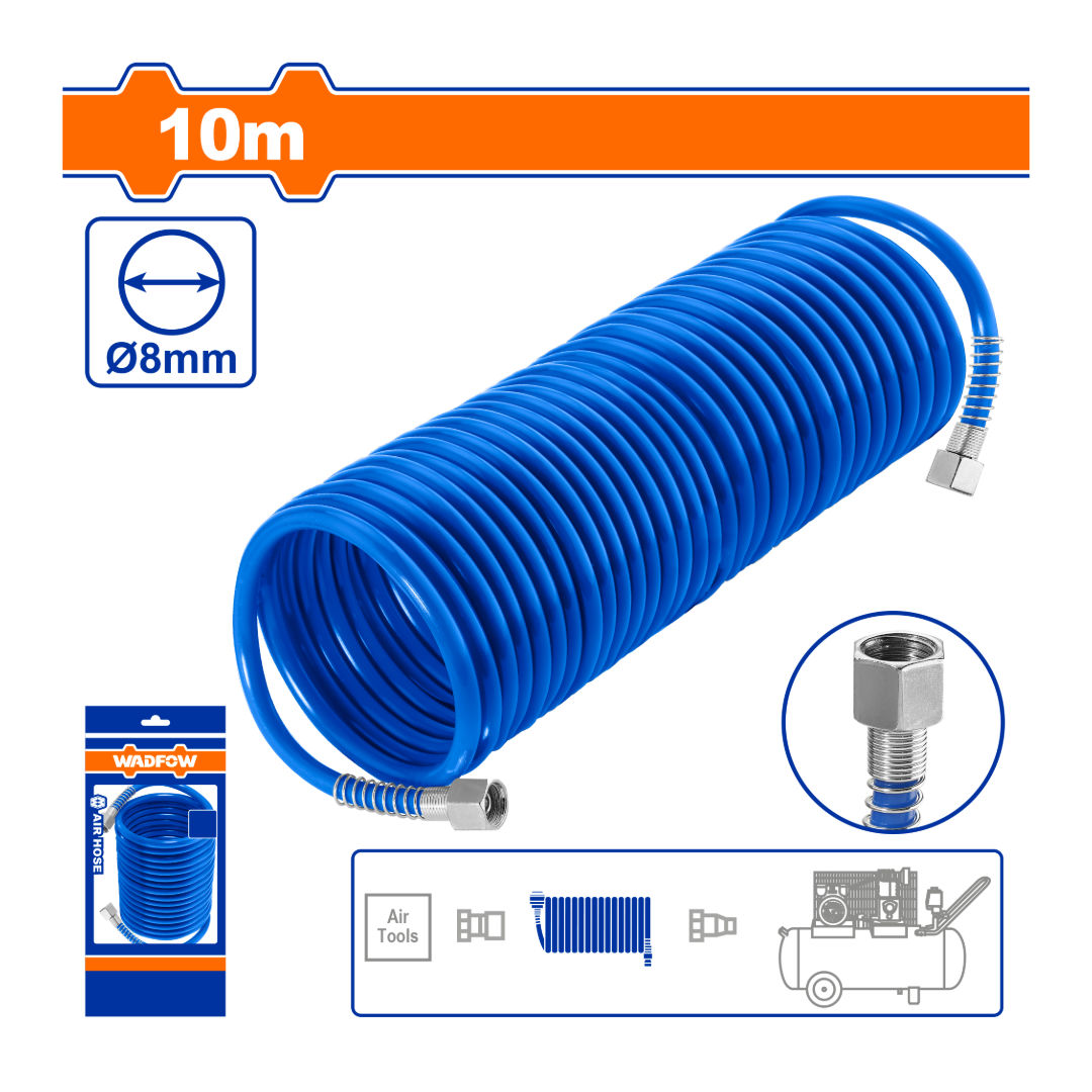 WADFOW Air Hose 10m,  PE Material, Threaded Connectors