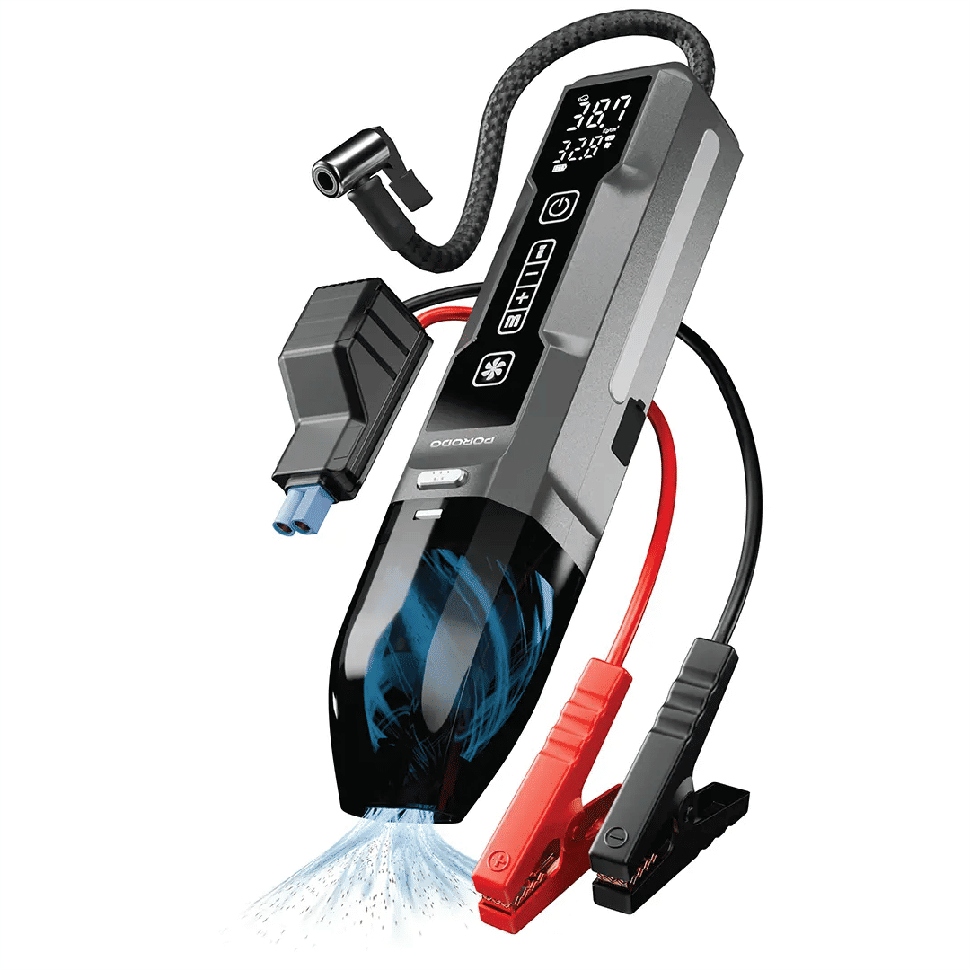 Porodo Ignatov Jump Starter, Air Pump & Handheld Vacuum 41500mAh, Black