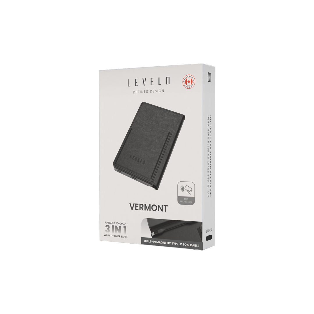 Levelo Vermont Portable 3 in 1 Wallet Power Bank, Black