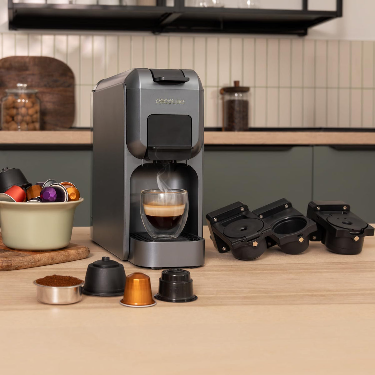 Cecotec 1851 FreeStyle Compact Coffee Machine, Black/Grey