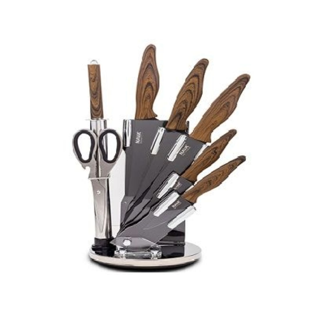 NAVA Stainless Steel Knife Set of 8pcs with Stone Coating on Acrylic Stand