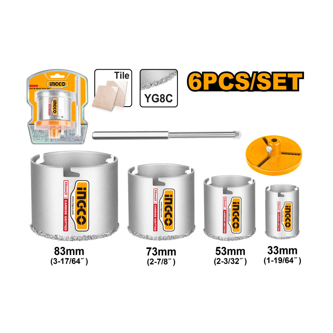 INGCO 6-Pieces Carbide Gritted Hole Saw Set