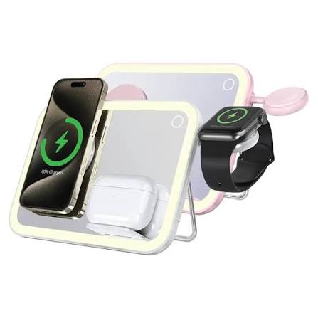 Porodo Multi-Device Wireless Charger Mirror With Light LFS108