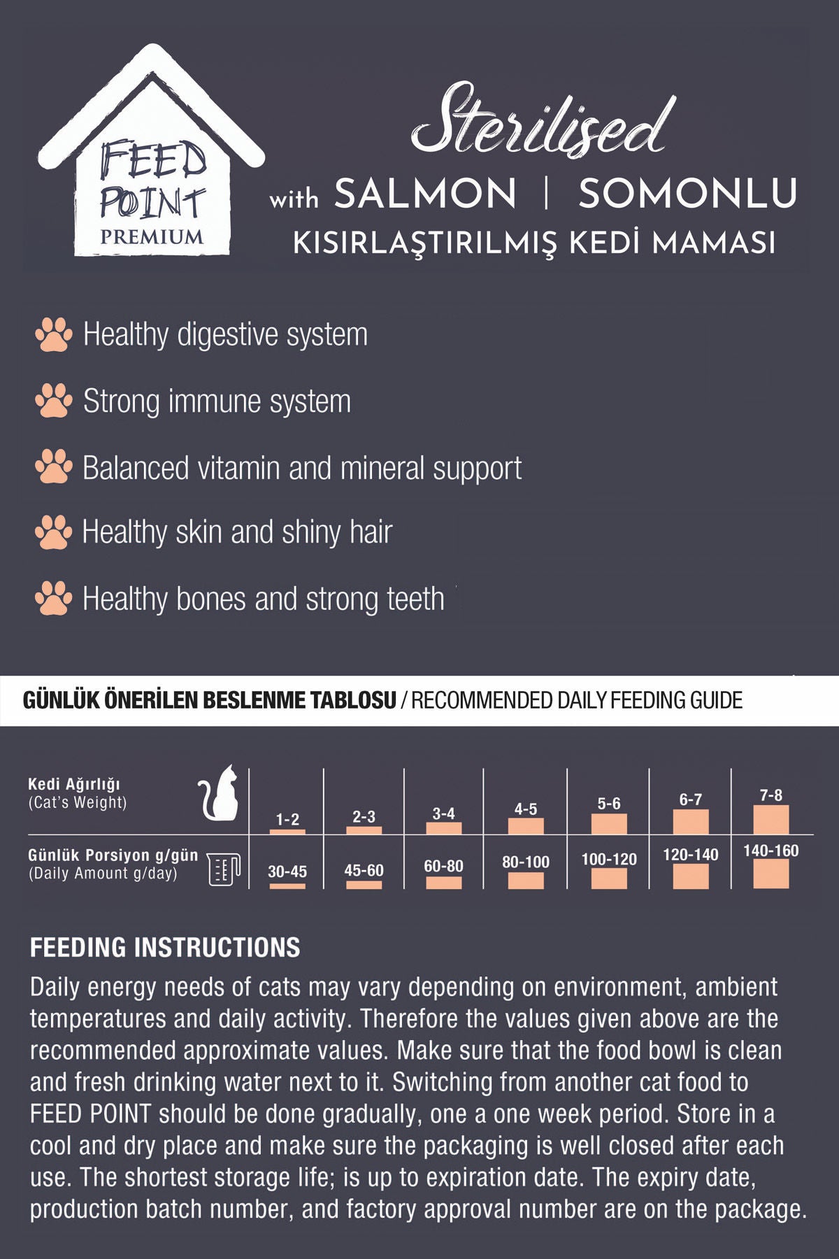 Feed Point Sterilised Adult Cat Food with Salmon & Rice, High Protein, Shiny Coat & Strong Immunity, 15kg