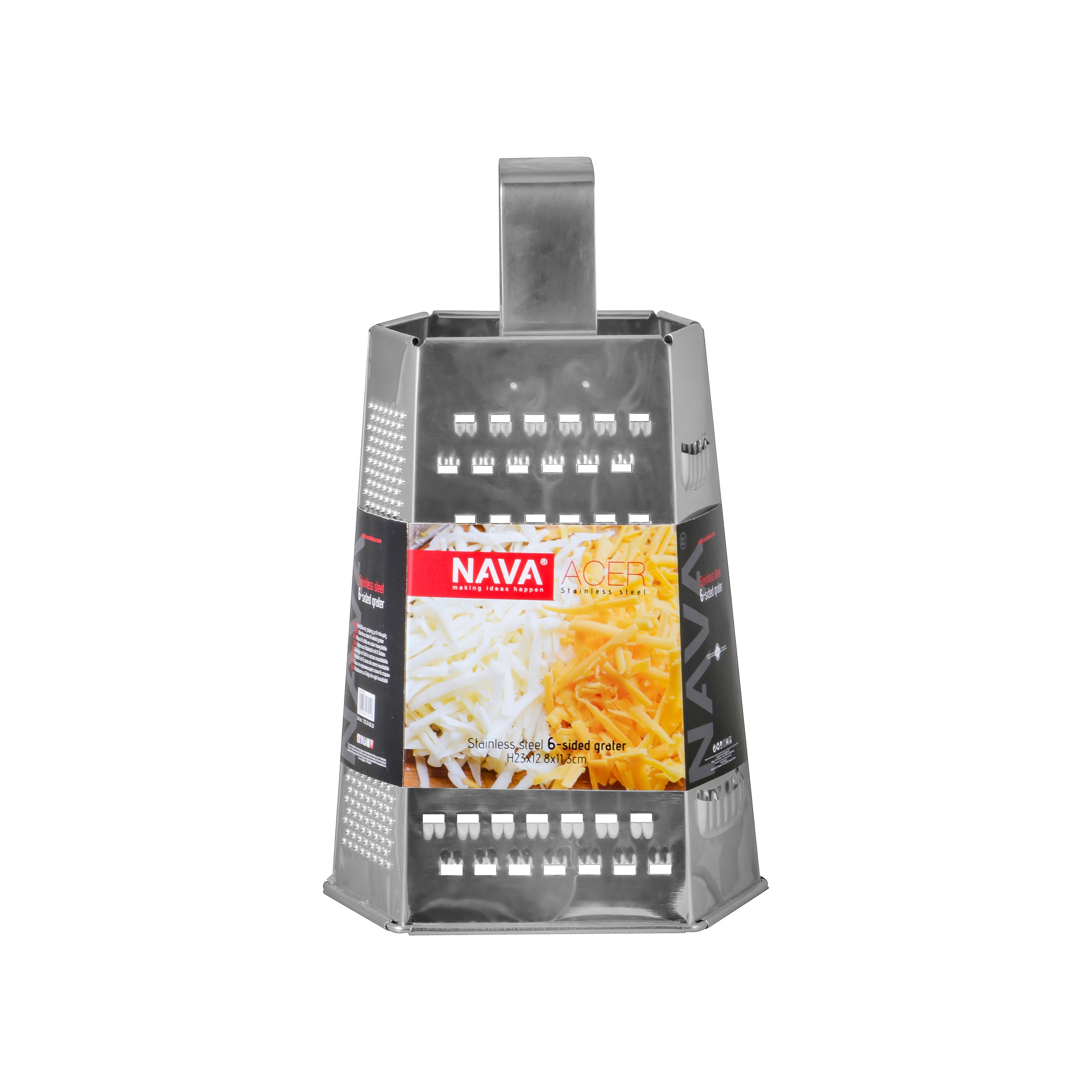 NAVA Acer Stainless Steel 6-Sided Grater, 22cm