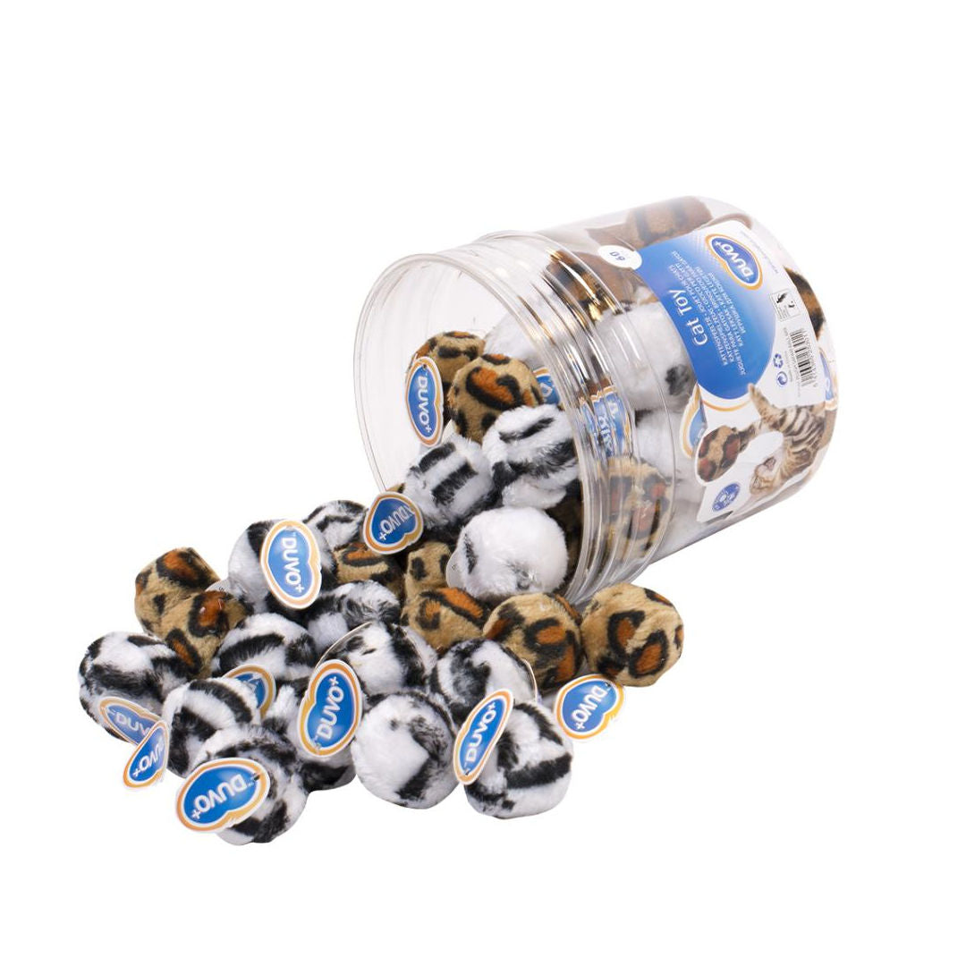 Duvo+ Plush Safari Cat Toy Ball Mix, 60-Pieces, 1 Tub