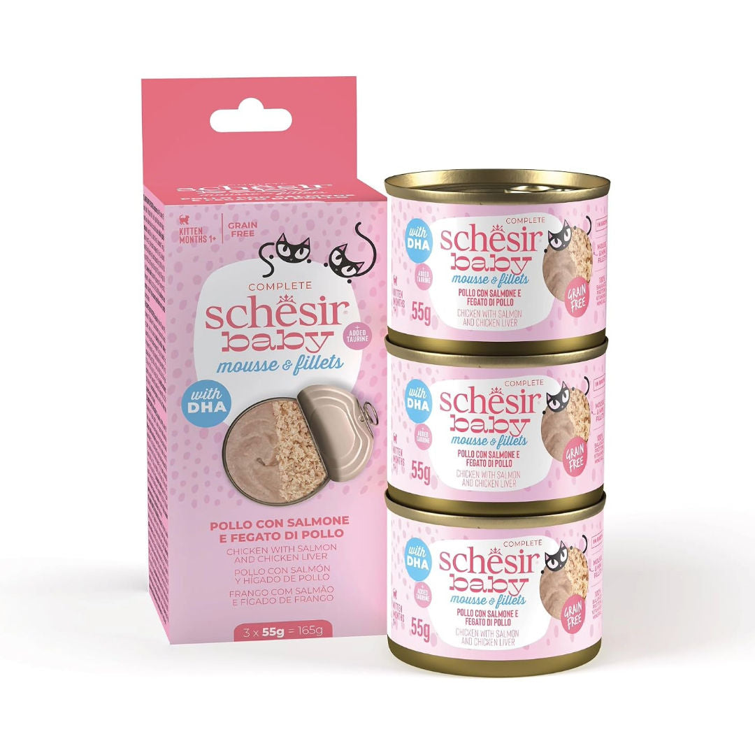 Schesir Baby Cat Multipack Mousse & Fillets Chicken Wet Kitten Food, Pack Of 3, 55gm