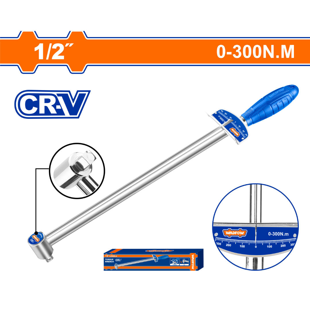 مفتاح عزم الدوران WADFOW 0-300 نيوتن متر، محرك 1/2 بوصة، Cr-V، مطلي بالكروم