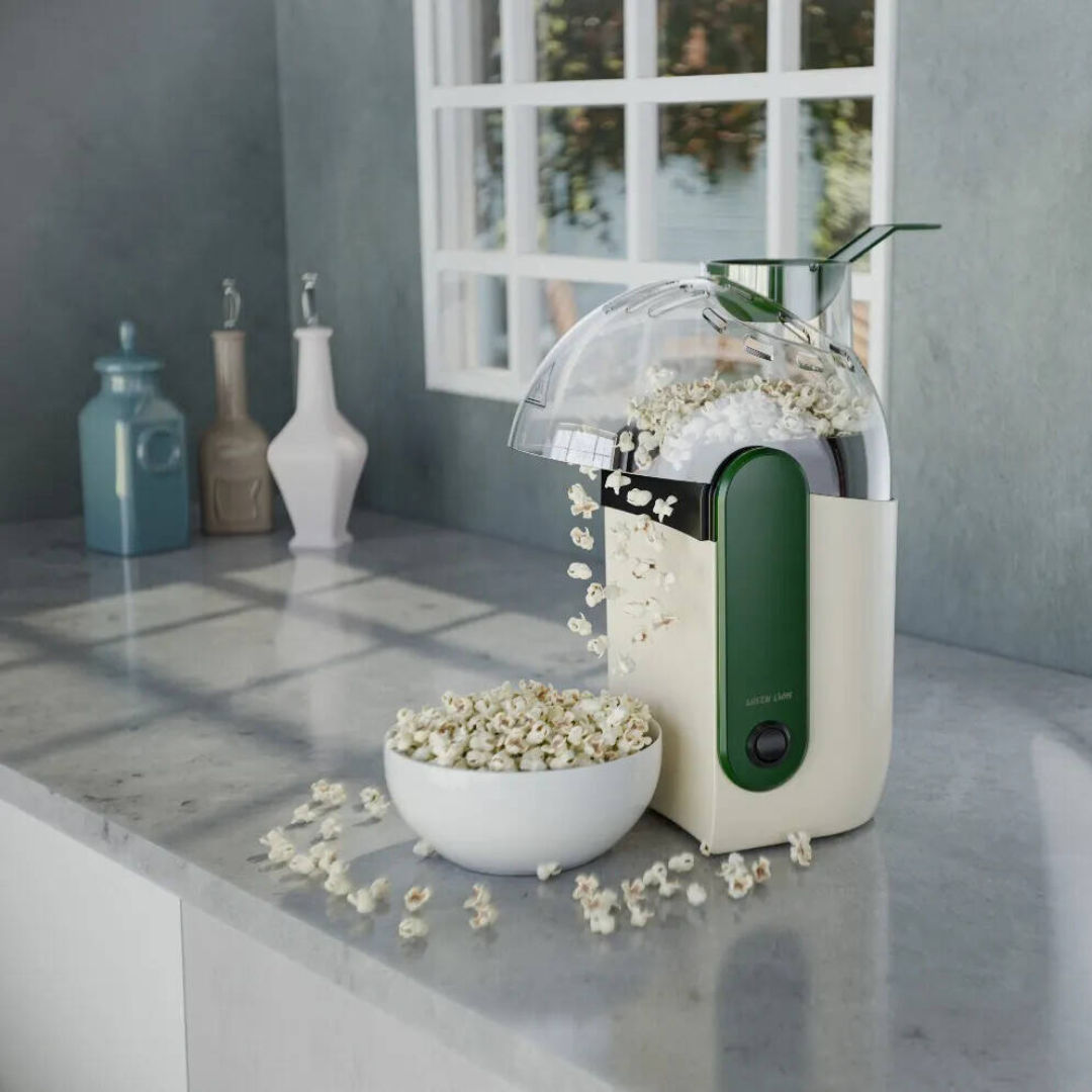 Green Lion Pop Mate Popcorn Maker 1200W, Hot Air Oil-Free Popcorn Machine, White