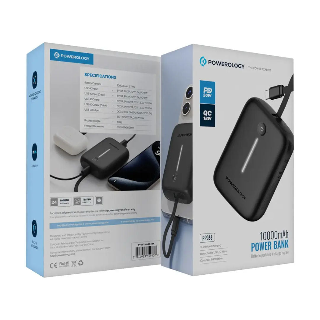 Powerology 10000mAh Power Bank, Compact and Portable