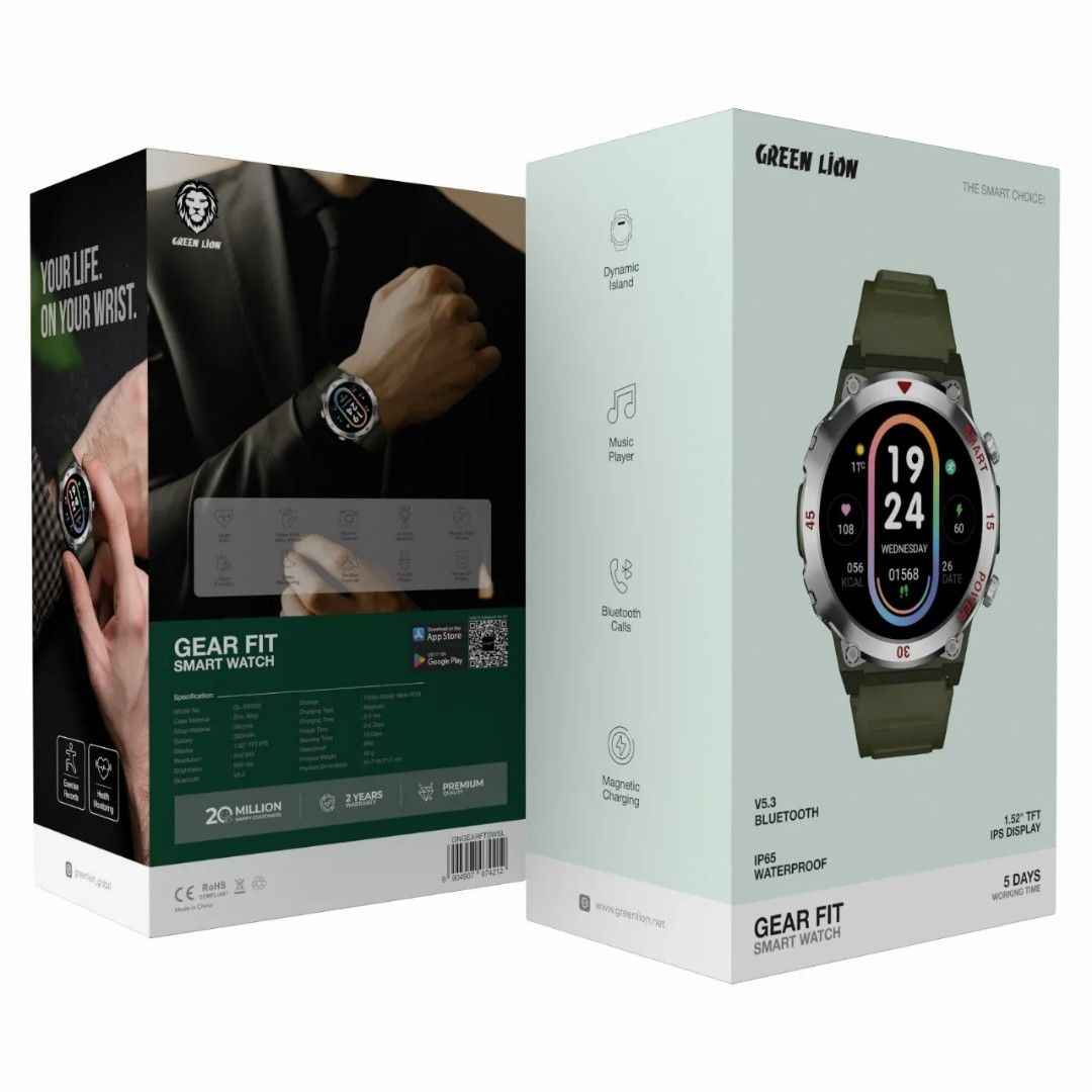 Green Lion Gear Fit Smart Watch, Silver