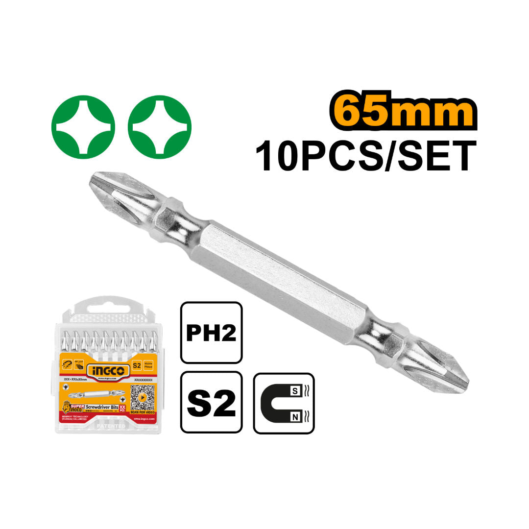 INGCO Screwdriver 10 Pieces Bit Set, Nickel Plated