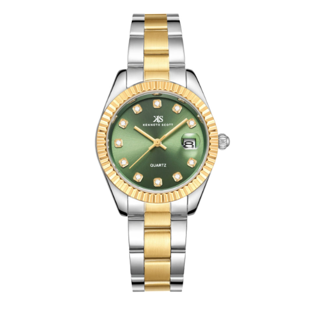 Kenneth Scott Women's Analog Green Dial Watch, K23546-TBTG