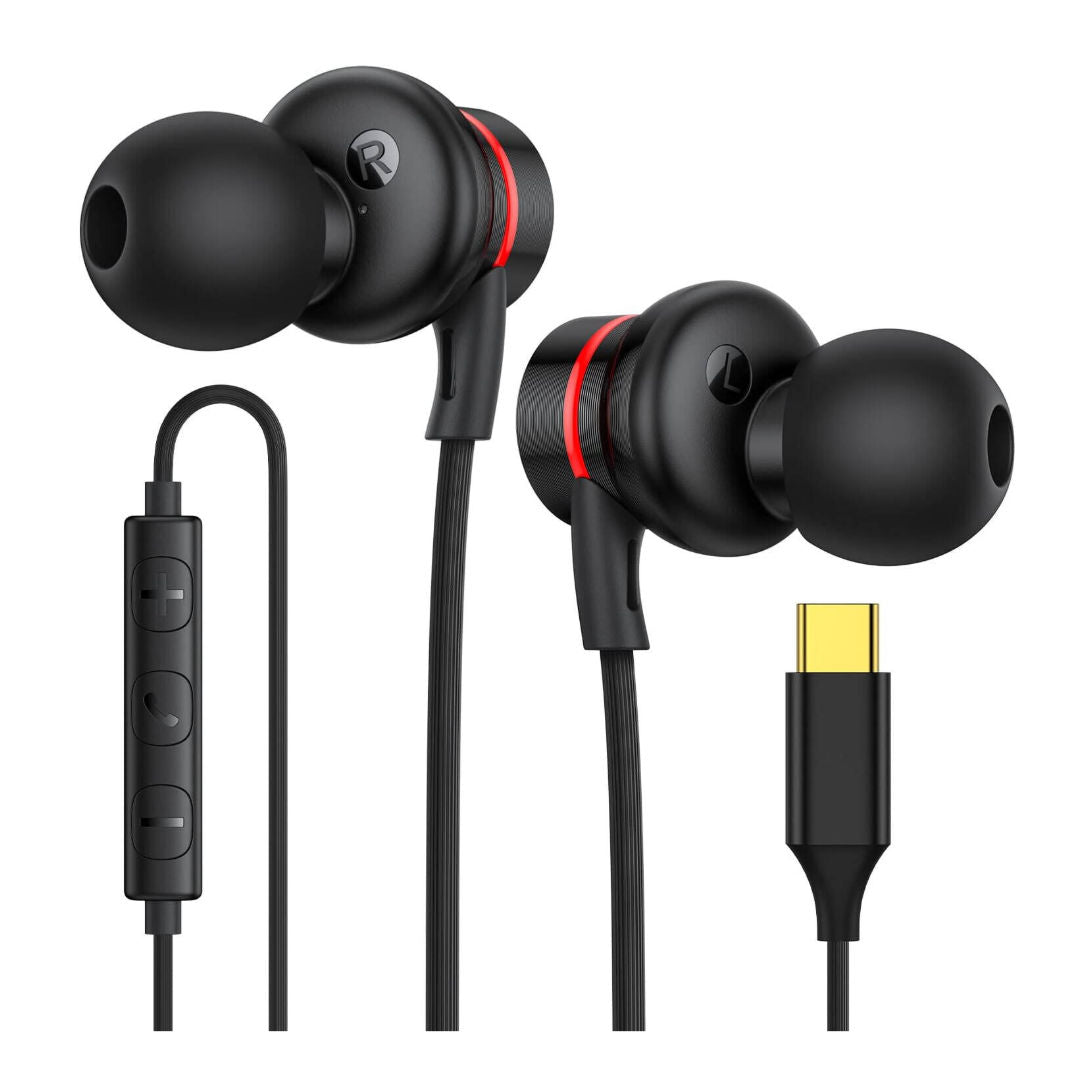 EpicArma SonicCore Hi-Fi USB-C Wired Earphones, 14mm Drivers, Braided Tangle-Free Cable, Black