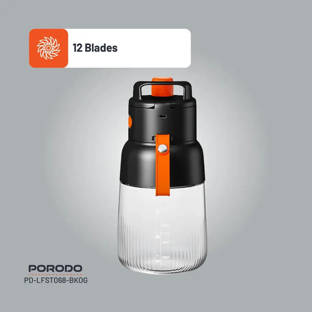 Porodo Lifestyle Blend & Sip Portable Blender, Black/Orange