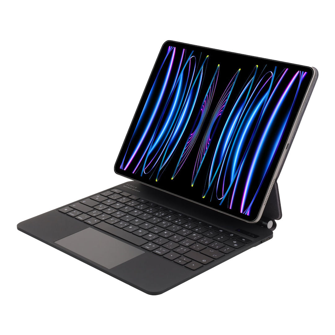 Levelo AeroBoard Saffanio Leather Wireless Keyboard, Adjustable Angle To 130°, For Apple iPad Pro 11", 12.9" & 13" Model, Black