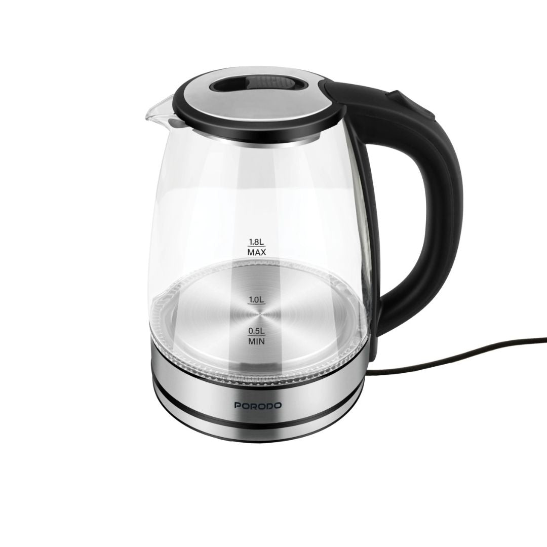 Porodo Lifestyle Pyro T1 Electric Glass Kettle, Clear