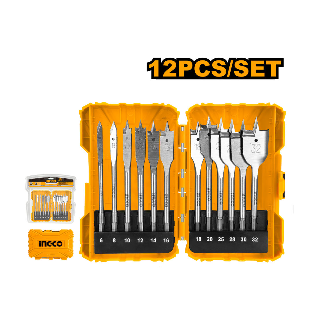 INGCO 12 Pieces Flat Wood Drill Bits Set