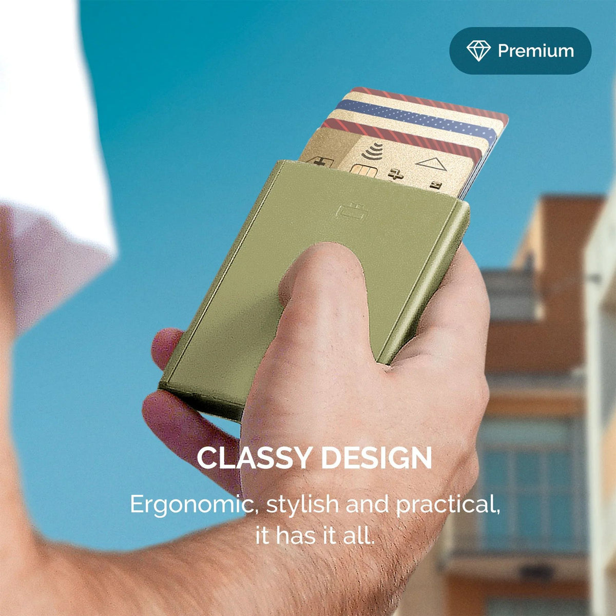 Ogon Automatic Slider Card Holder, Cactus Green