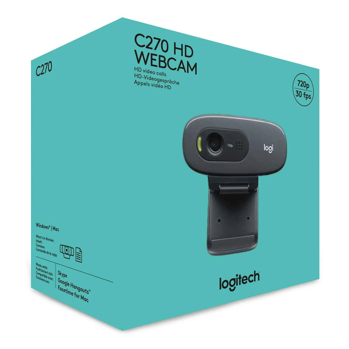 Logitech C270 HD Webcam, 720p 30fps Video, Noise-Reducing Mic, Light Correction, 960-001063