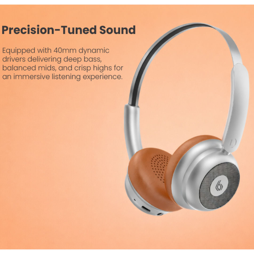 Blupebble Echo Vintage Vibes Wireless On-Ear Foldable Headphones, Silver