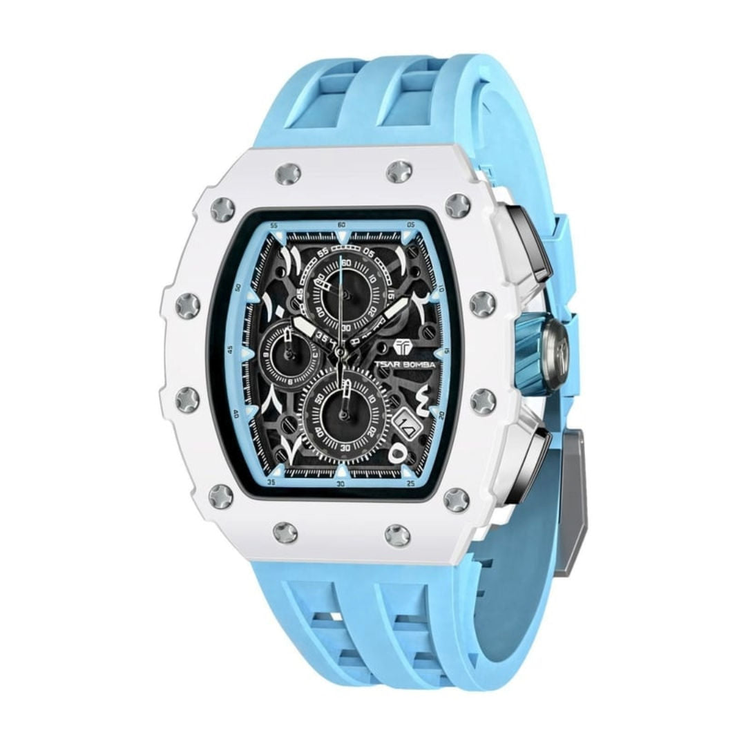 TSAR Bomba Men's White Case Blue Silicon Bio-Ceramic Quartz Watch