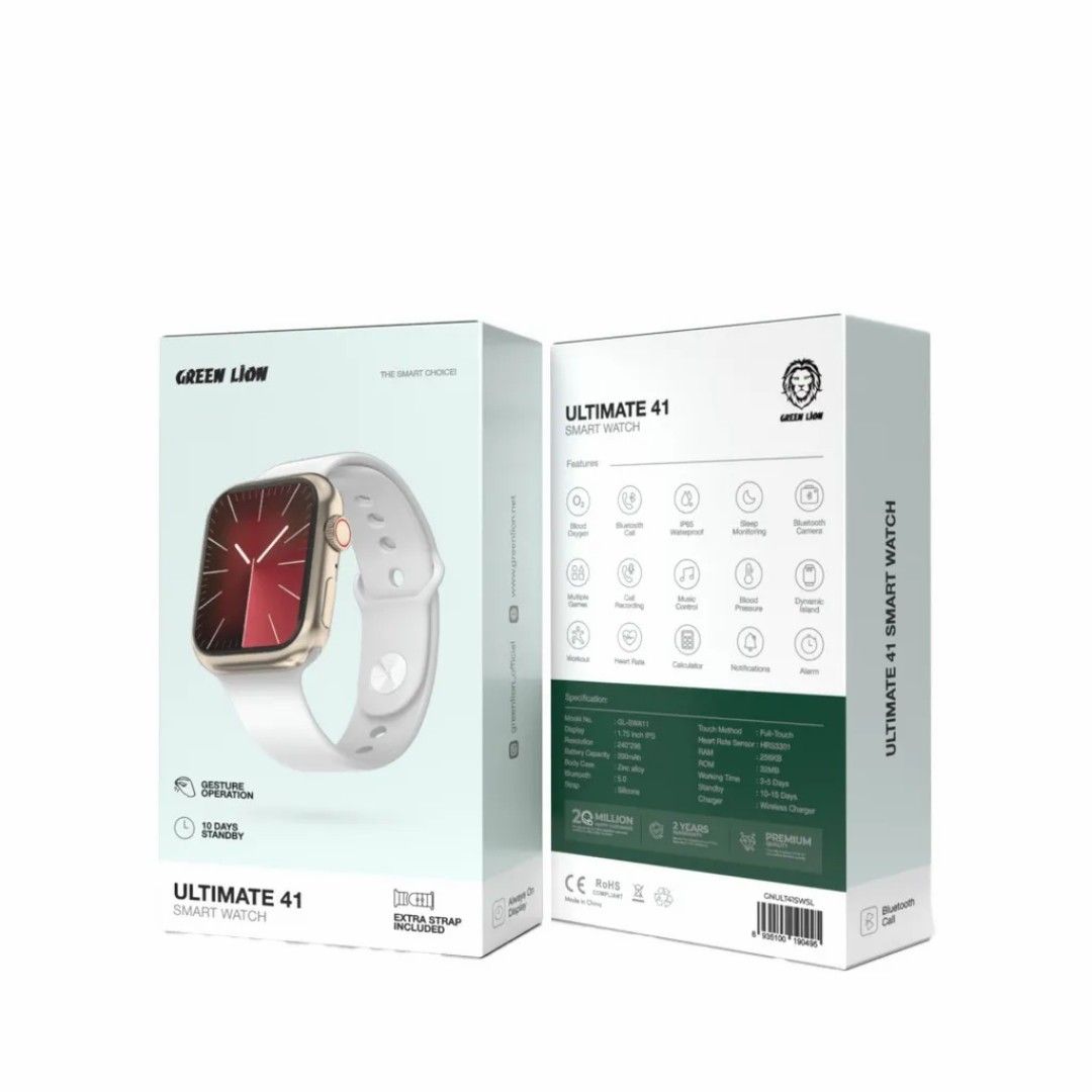 Green Lion Ultimate 41 Smart Watch, White, RAM 256KB, 32MB ROM