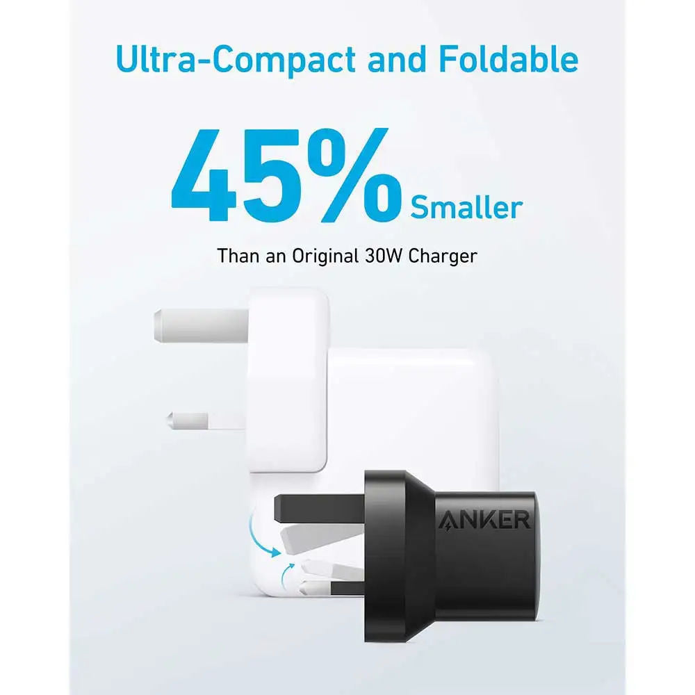شاحن Anker 323 بقدرة 33 واط، شاحن سريع ثنائي المنفذين USB-C PD + USB-A، تصميم صغير الحجم، أسود