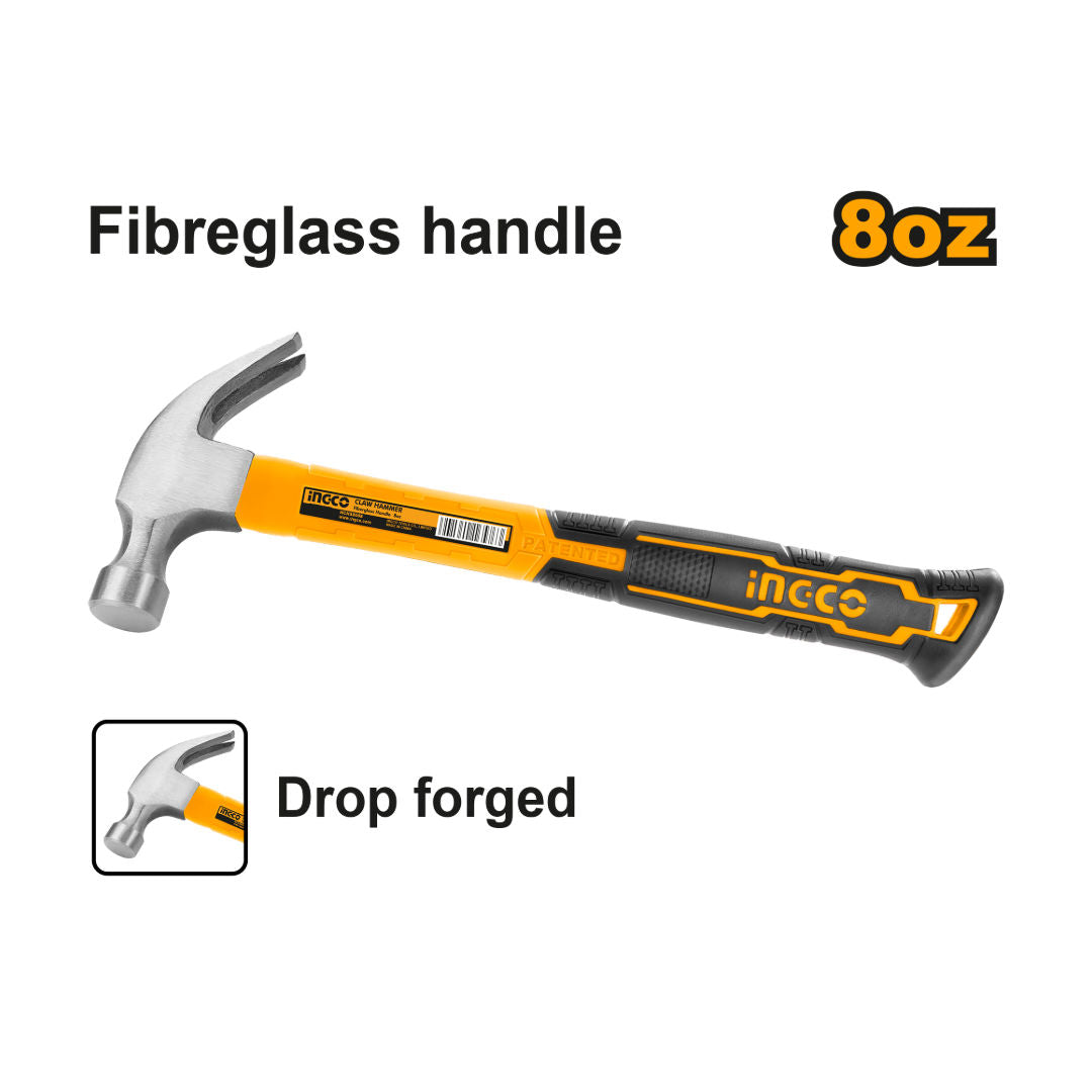 INGCO Claw Drop Forged Hammer, 45 Steel Head, Fiberglass Handle