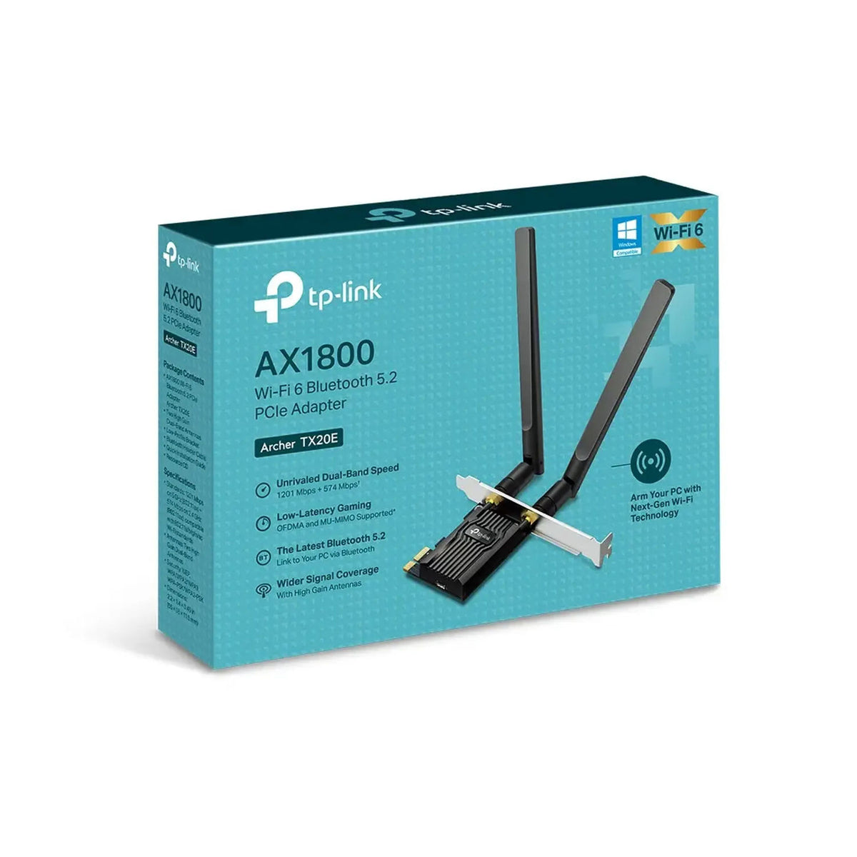 TP-Link Archer TX20E AX1800 Wi-Fi 6 and Bluetooth 5.2 PCIe Adapter, Dual High-Gain Antennas
