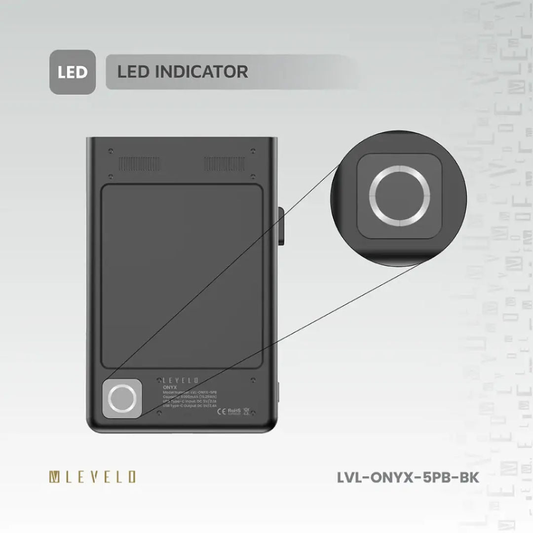 Levelo Onyx Portable 5000mAh 3 in 1 Cardholder Power Bank, 5 Card Slot