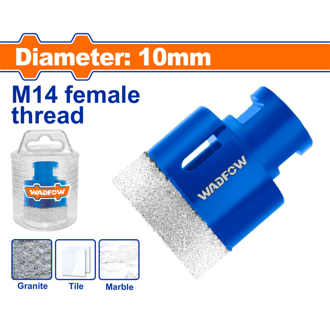 WADFOW Brazed Diamond Core Drill Bit, M14 Female Thread, 10mm Diamond Height, for Tile, Ceramic, Granite, Marble & Stone