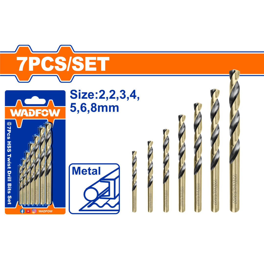 WADFOW 7 Piece HSS Twist Drill Bit Set, Sizes 2-8 mm, Blister Card Pack