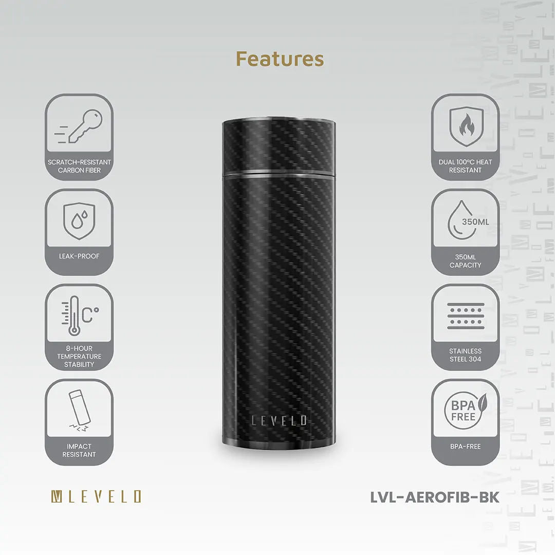Levelo AeroFiber 350ML Carbon Fiber Bottle, Black