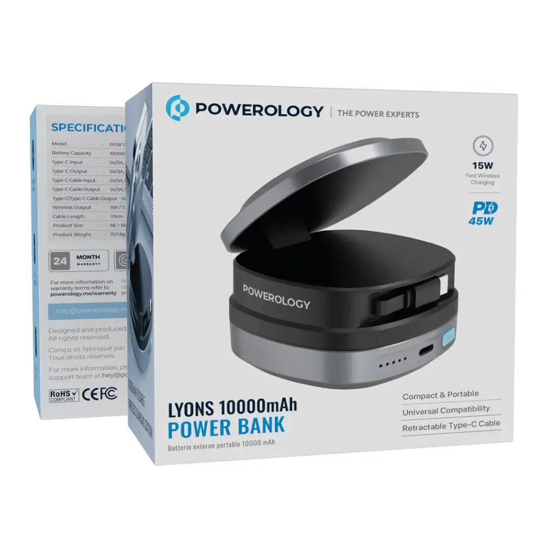 Powerology Lyons 10000mAh Power Bank, Black
