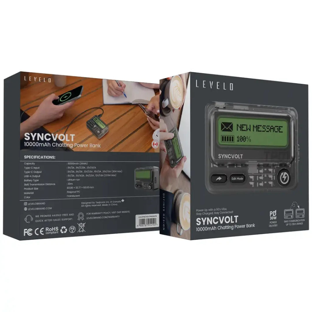 Levelo Syncvolt 10000mAh Chatting Power Bank, Nostalgic 90's-Inspired Beeper Design