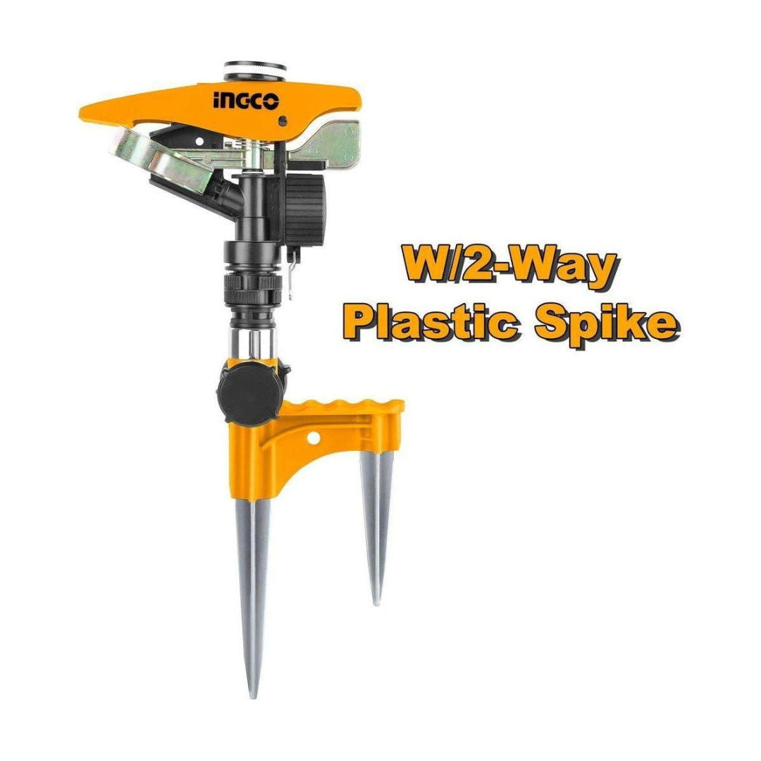INGCO Pulsating Sprinkler, Metal+ABS Body, Adjustable Spray Distance, 8-12m, Ideal For Lawns/Gardens.