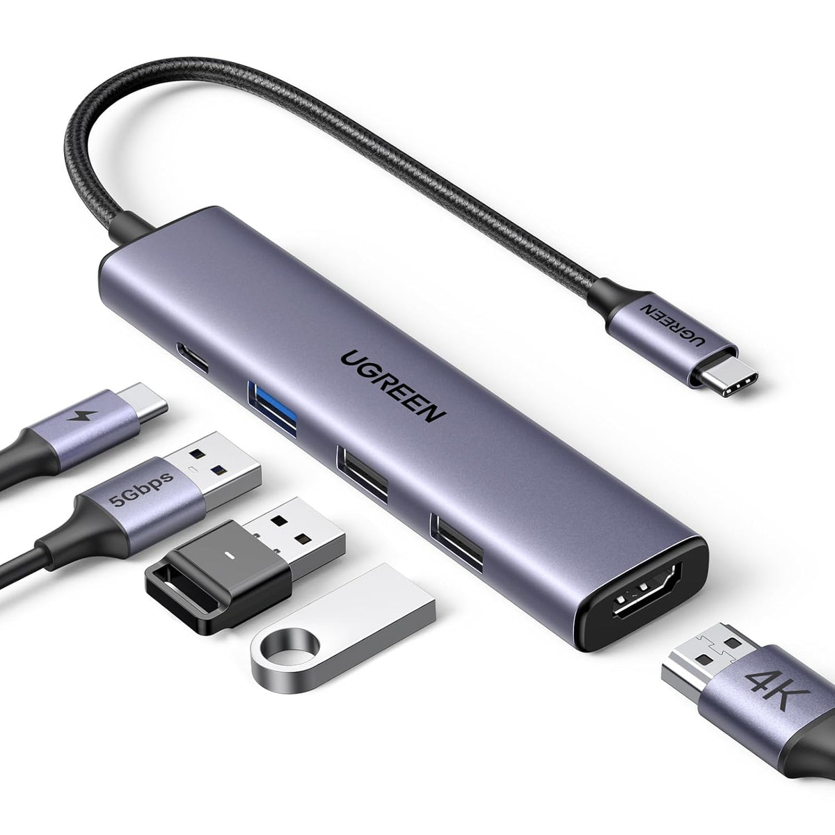 UGreen CM478 5-in-1 USB-C Hub Adapter, 4K HDMI, 100W PD Power Delivery, 3x USB 3.0, 15495