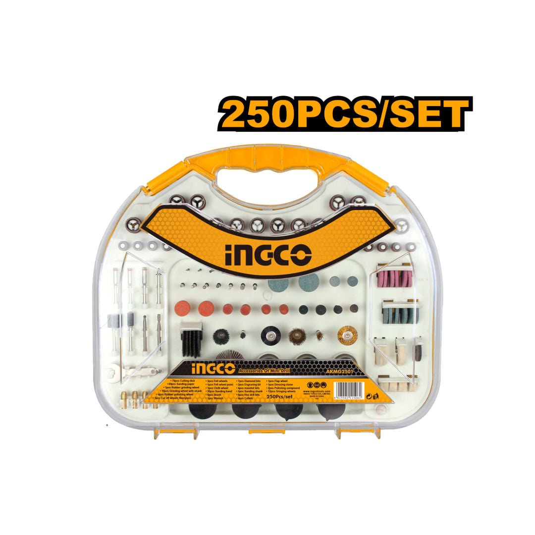INGCO 250-Pieces Mini-Drill Accessory Kit, Cutting Disks, Sanding