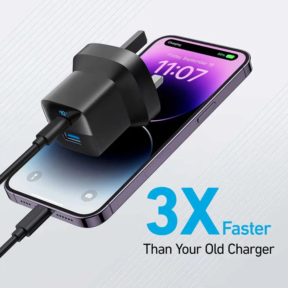 شاحن Anker 323 بقدرة 33 واط، شاحن سريع ثنائي المنفذين USB-C PD + USB-A، تصميم صغير الحجم، أسود