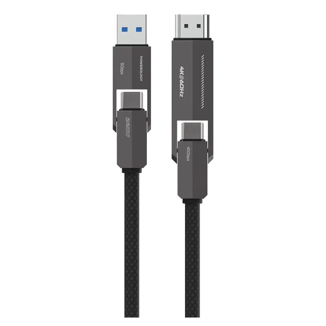 Powerology Vion 4-In-1 Charging & Data Transfer Cable, Black