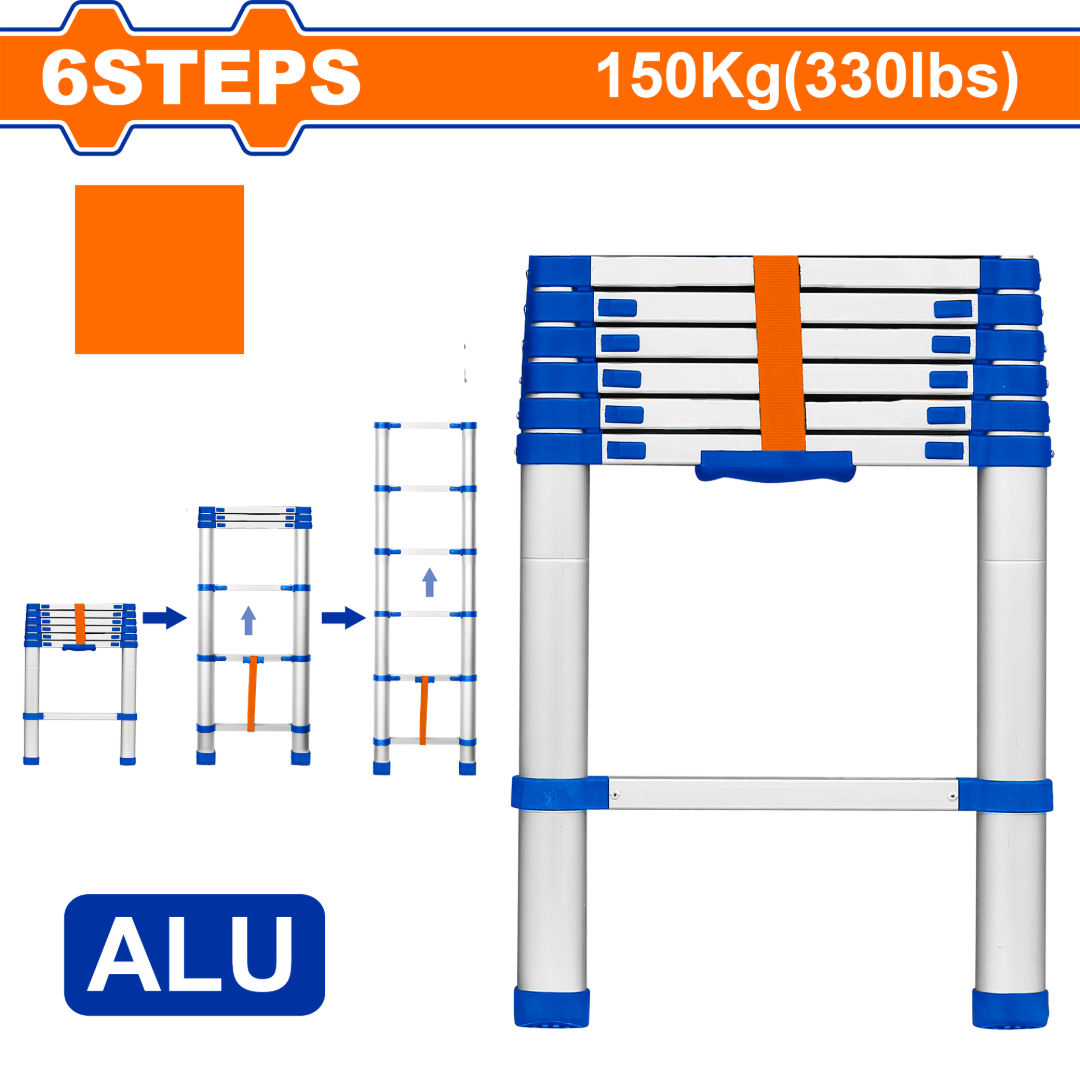 WADFOW Telescopic Ladder, Aluminum, 150 kg Load Capacity