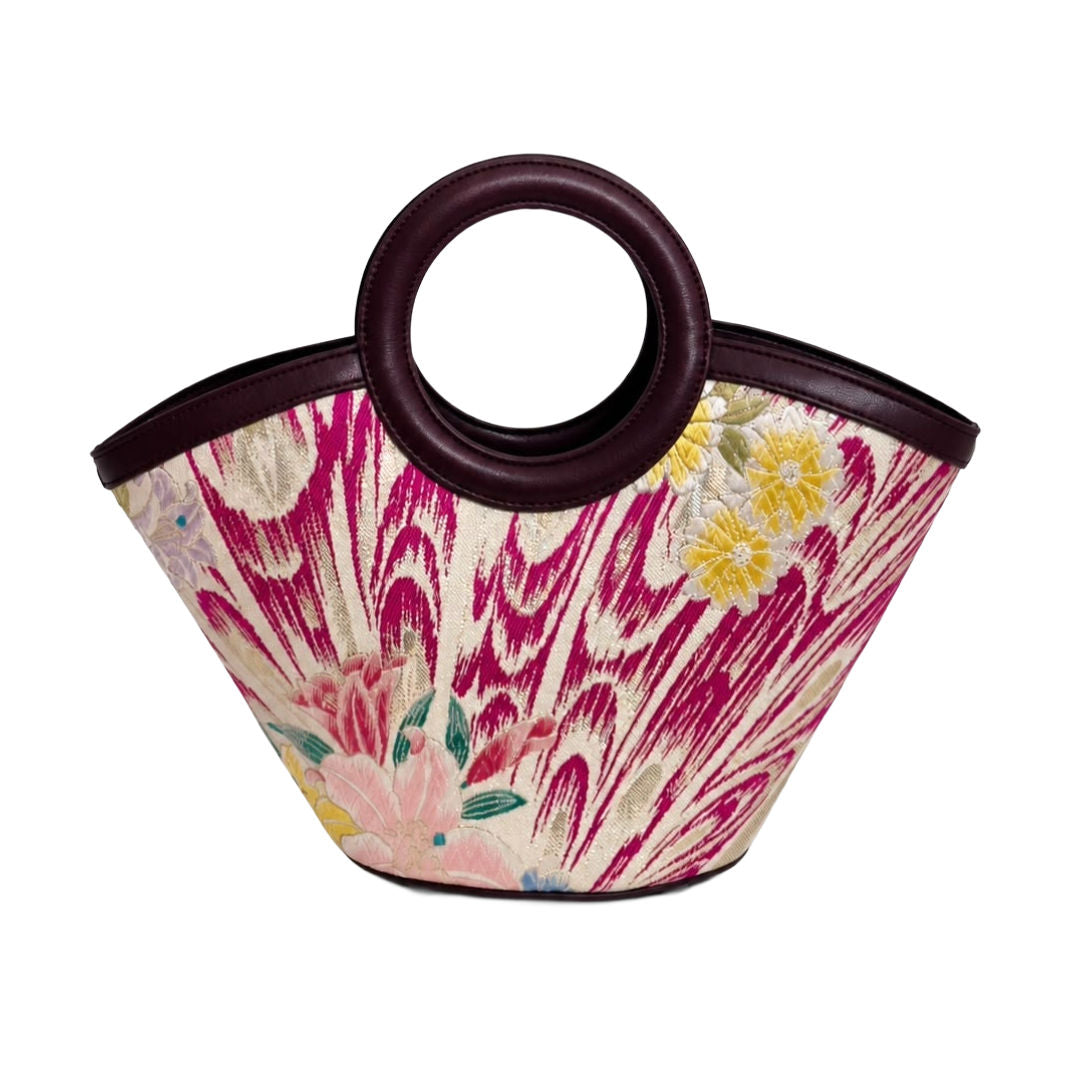 Jamila Designer Mulberry Silk Tote Bag, Floral Pattern with Round Handles, TOTEBUR-FLOWER04