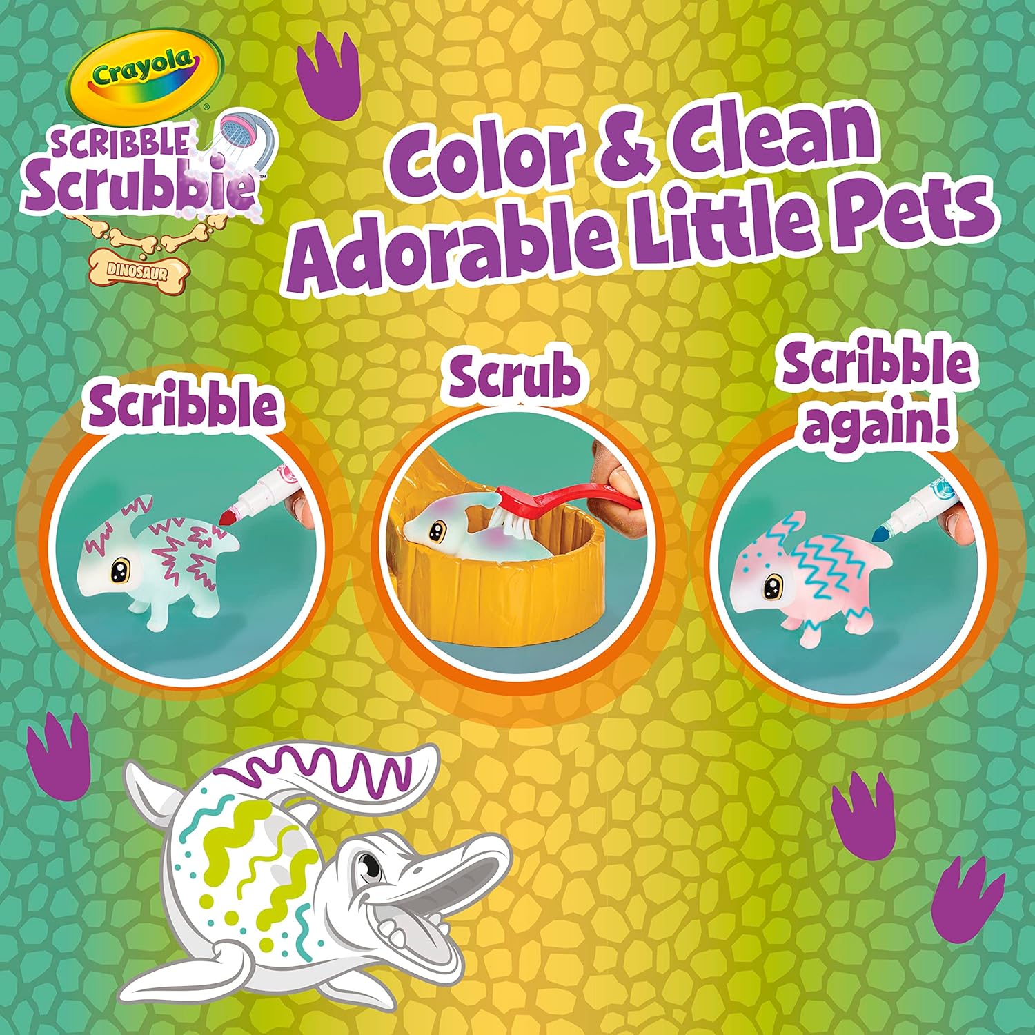 Crayola SCRIBBLE Scrubbie, Pets Dinosaur Waterslide Paint Kit