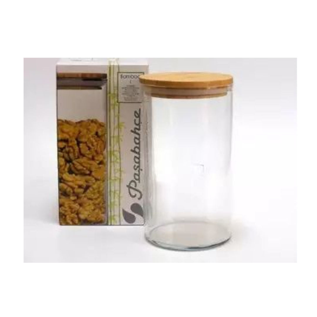 Pasabahce Glass Storage Jar With Bamboo Lid, Ergonomic & Elegant Design, 700ml