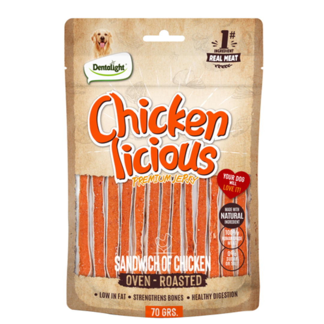 Dentalight Chicken Licious Jerky Treats For Dogs, 70gm